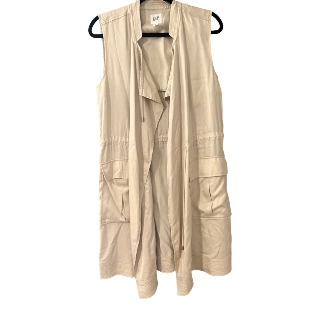 GAP Womens Beige‎ Lyocell Utility Longline Vest Drawstring Waist XS Lagen